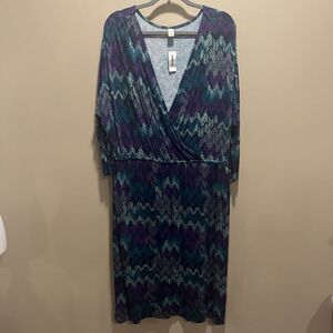 Old Navy Women's NWT Teal Purple Faux Wrap Dress XXL Midi Deep V-Neck Casual